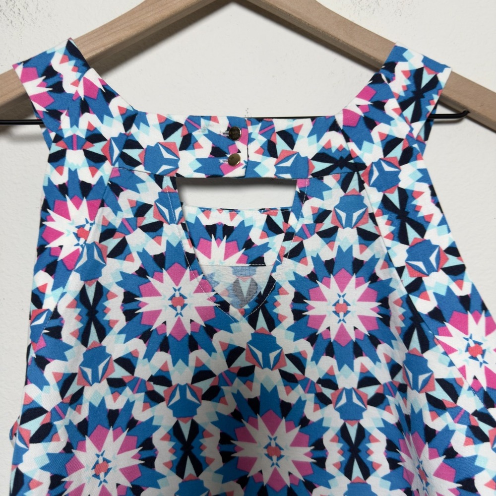 Crown and Ivy Women Linen Shift Dress 14 Geometric Preppy Resort Vacation - Picture 7 of 9